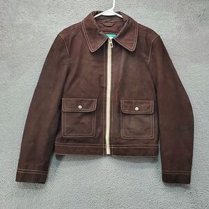 Zara x Harry Lambert Topstitched Leather Jacket Mens Medium Brown